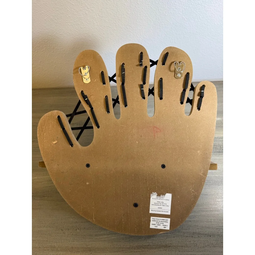 handcrafted wooden baseball glove wall shelf holds baseball bat ball & glove